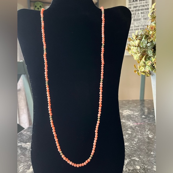 Apricot Agate Small 4 mm Beaded Long Necklace - Picture 2 of 6